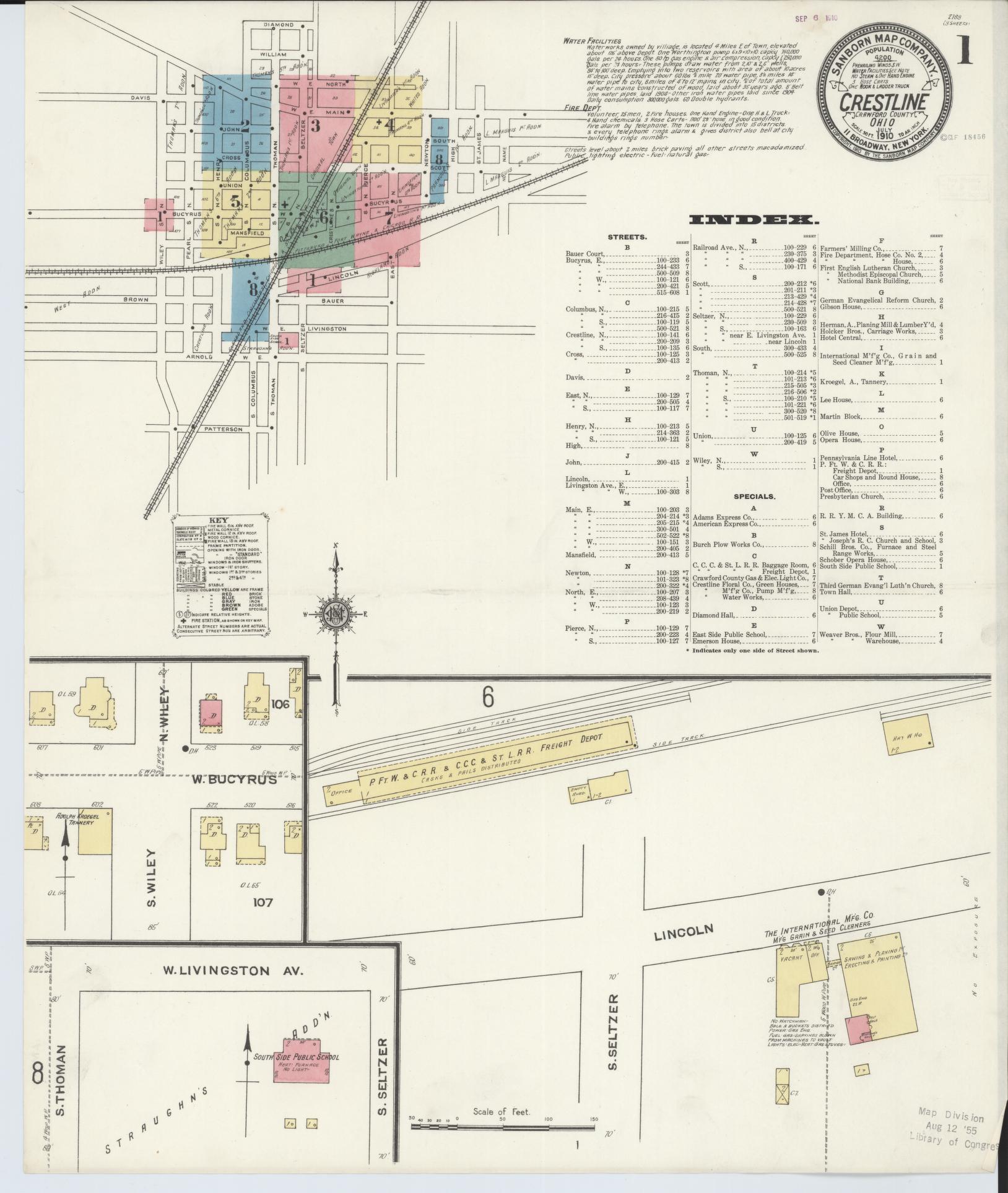 Sanborn Fire Insurance Map from Crestline, Crawford County, Ohio (1910), Sheet #0001 - Complete Map Set gallery image, historic Sanborn map, vintage wall art, Ohio Ohio