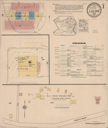 Sanborn Fire Insurance Map from Luling, Caldwell County, Texas (1921), Sheet #0001 - Historic Sanborn Fire Insurance Map Print, vintage old map wall art, antique decor, genealogy gift, Texas Texas map