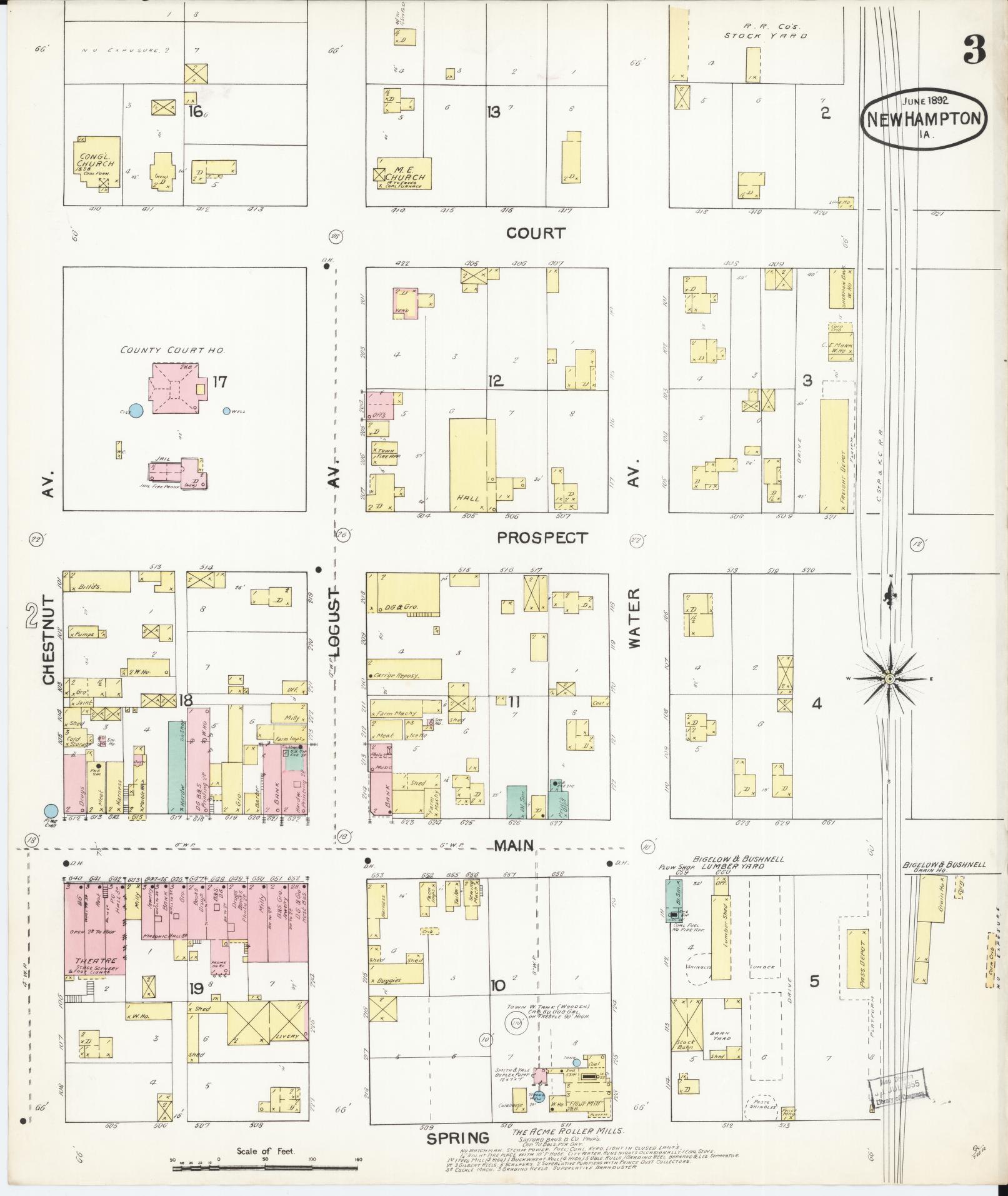 Sanborn Fire Insurance Map from New Hampton, Chickasaw County, Iowa (1892), Sheet #0003 - Historic Sanborn Fire Insurance Map Print