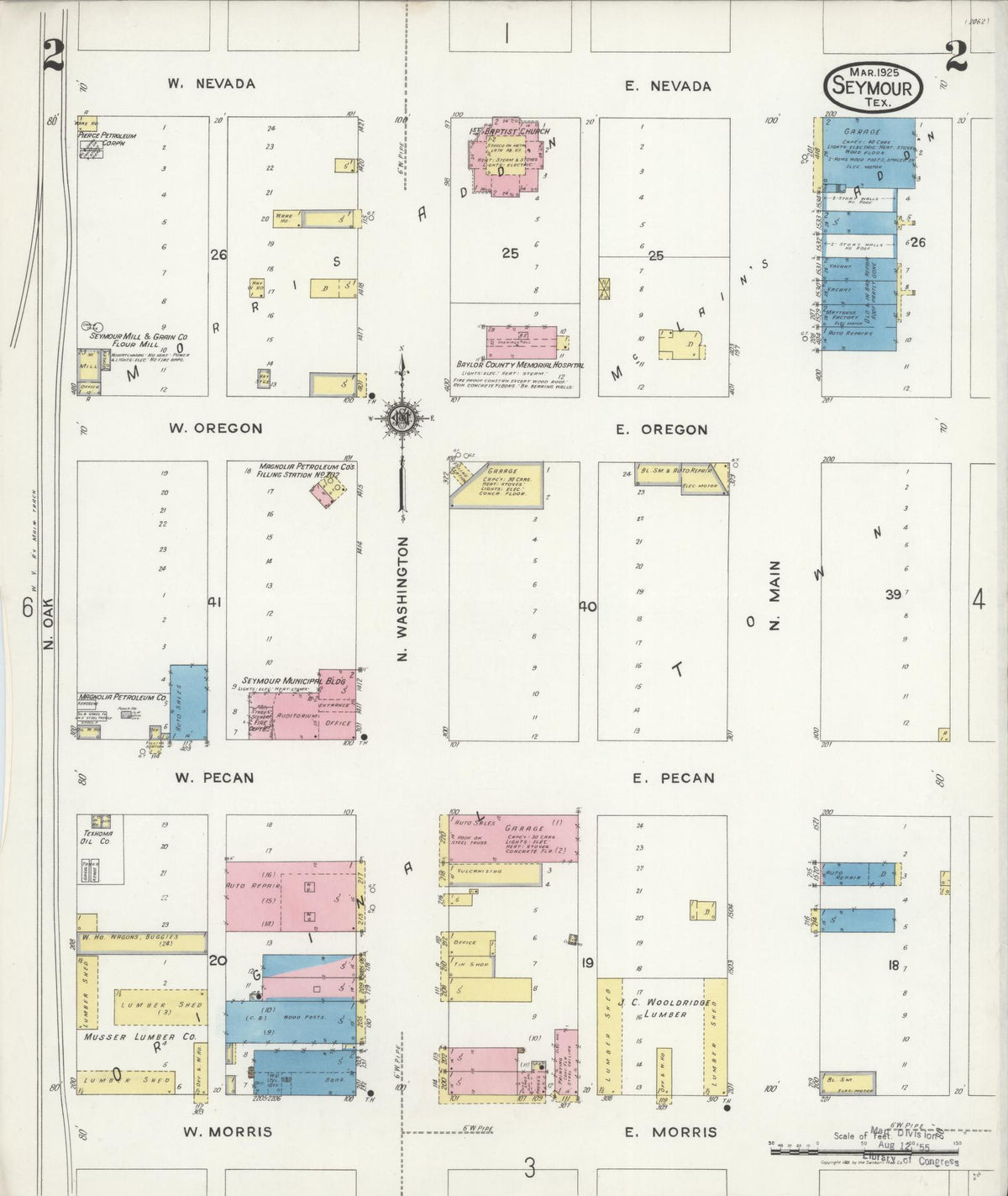 Sanborn Fire Insurance Map from Seymour, Baylor County, Texas (1925), Sheet #0002 - Historic Sanborn Fire Insurance Map Print, vintage old map wall art, antique decor, genealogy gift, Texas Texas map