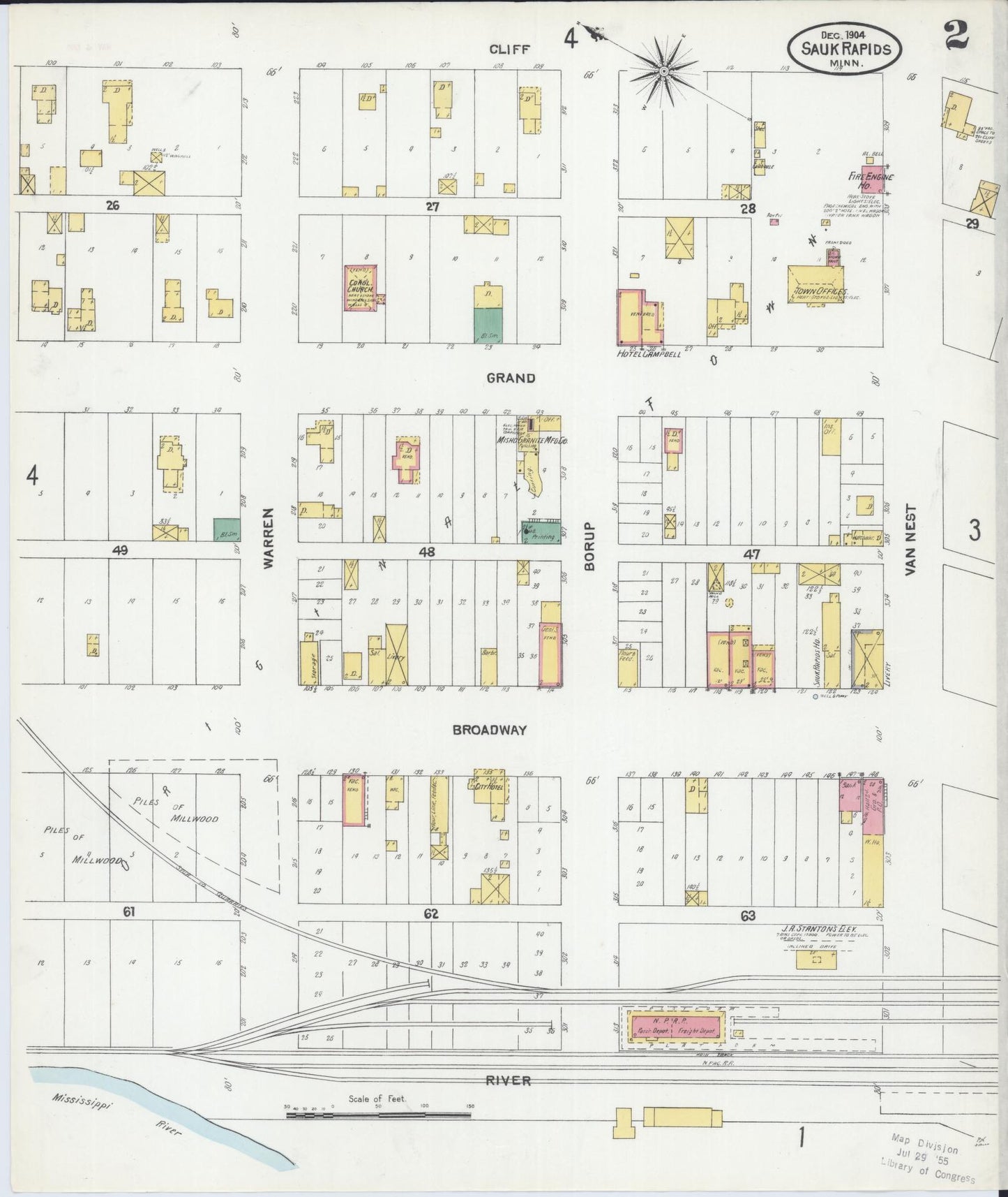 Sanborn Fire Insurance Map from Sauk Rapids, Benton County, Minnesota (1904), Sheet #0002 - Complete Map Set gallery image, historic Sanborn map, vintage wall art, Minnesota Minnesota