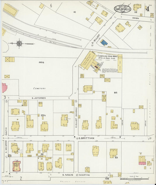 Sanborn Fire Insurance Map from Shelbyville, Bedford County, Tennessee (1921), Sheet #0004 - Historic Sanborn Fire Insurance Map Print, vintage old map wall art, antique decor, genealogy gift, Tennessee Tennessee map