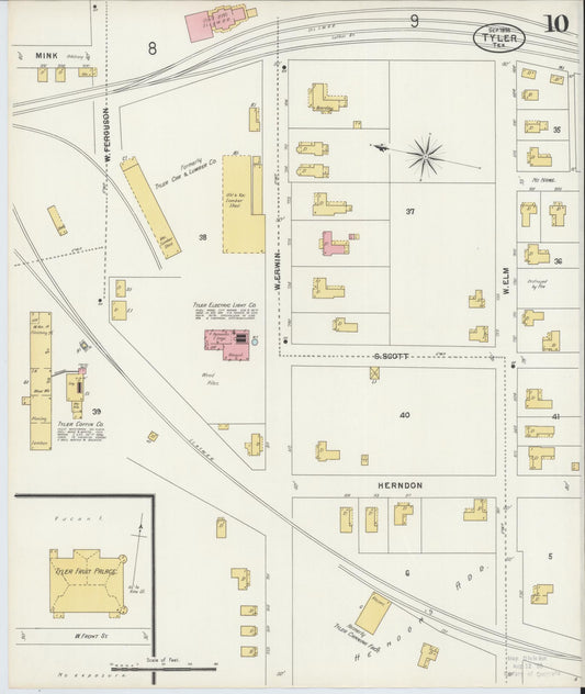 Sanborn Fire Insurance Map from Tyler, Smith County, Texas (1898), Sheet #0010 - Historic Sanborn Fire Insurance Map Print, vintage old map wall art, antique decor, genealogy gift, Texas Texas map