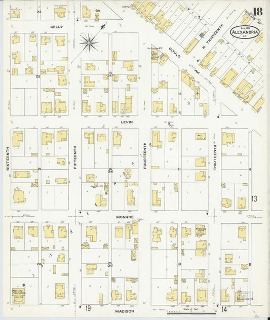 Sanborn Fire Insurance Map from Alexandria, Rapides Parish, Louisiana (1909), Sheet #0018 - Historic Sanborn Fire Insurance Map Print, vintage old map wall art, antique decor, genealogy gift, Louisiana Louisiana map