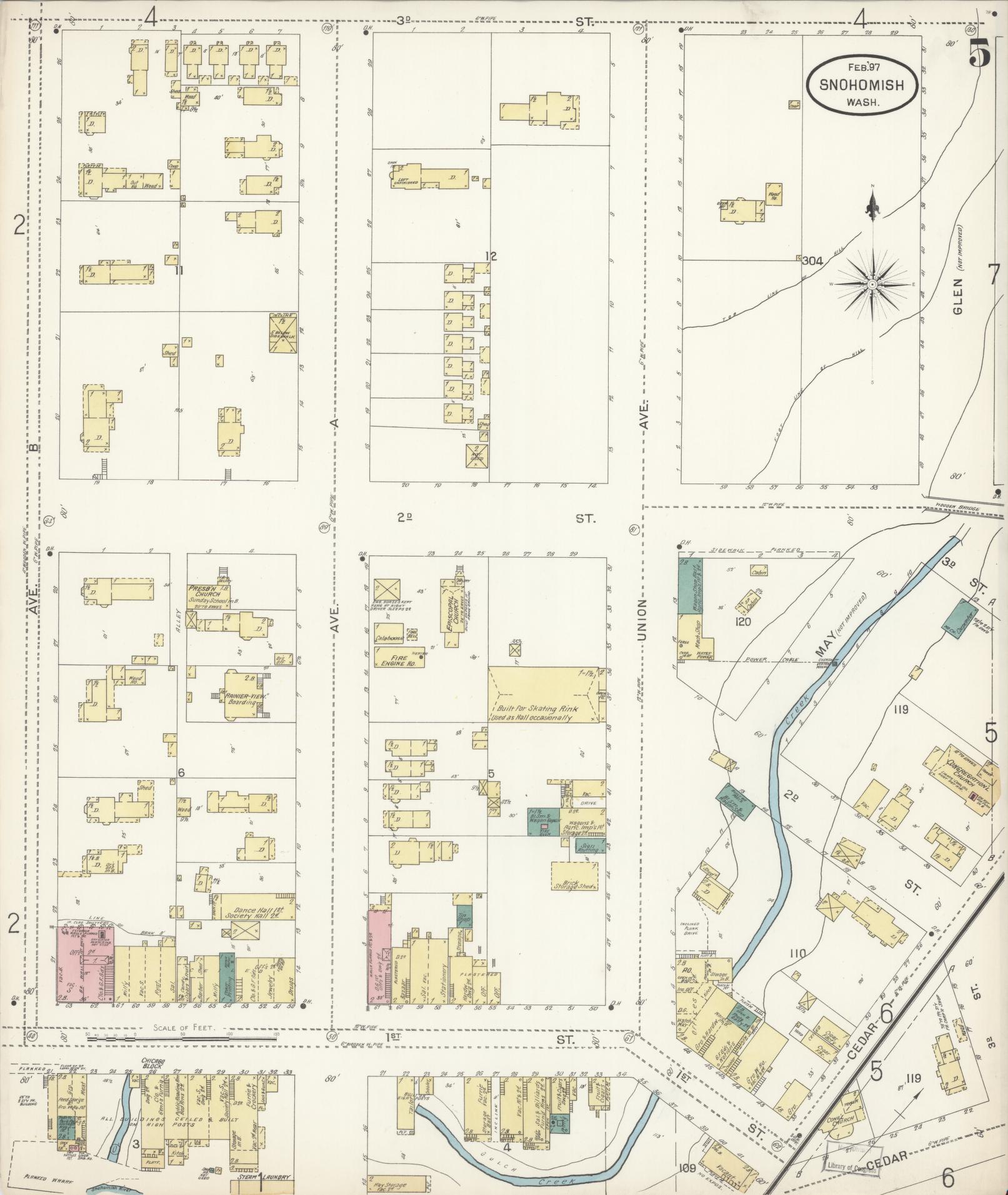 Sanborn Fire Insurance Map from Snohomish, Snohomish County, Washington (1897), Sheet #0005 - Complete Map Set gallery image, historic Sanborn map, vintage wall art, Washington Washington