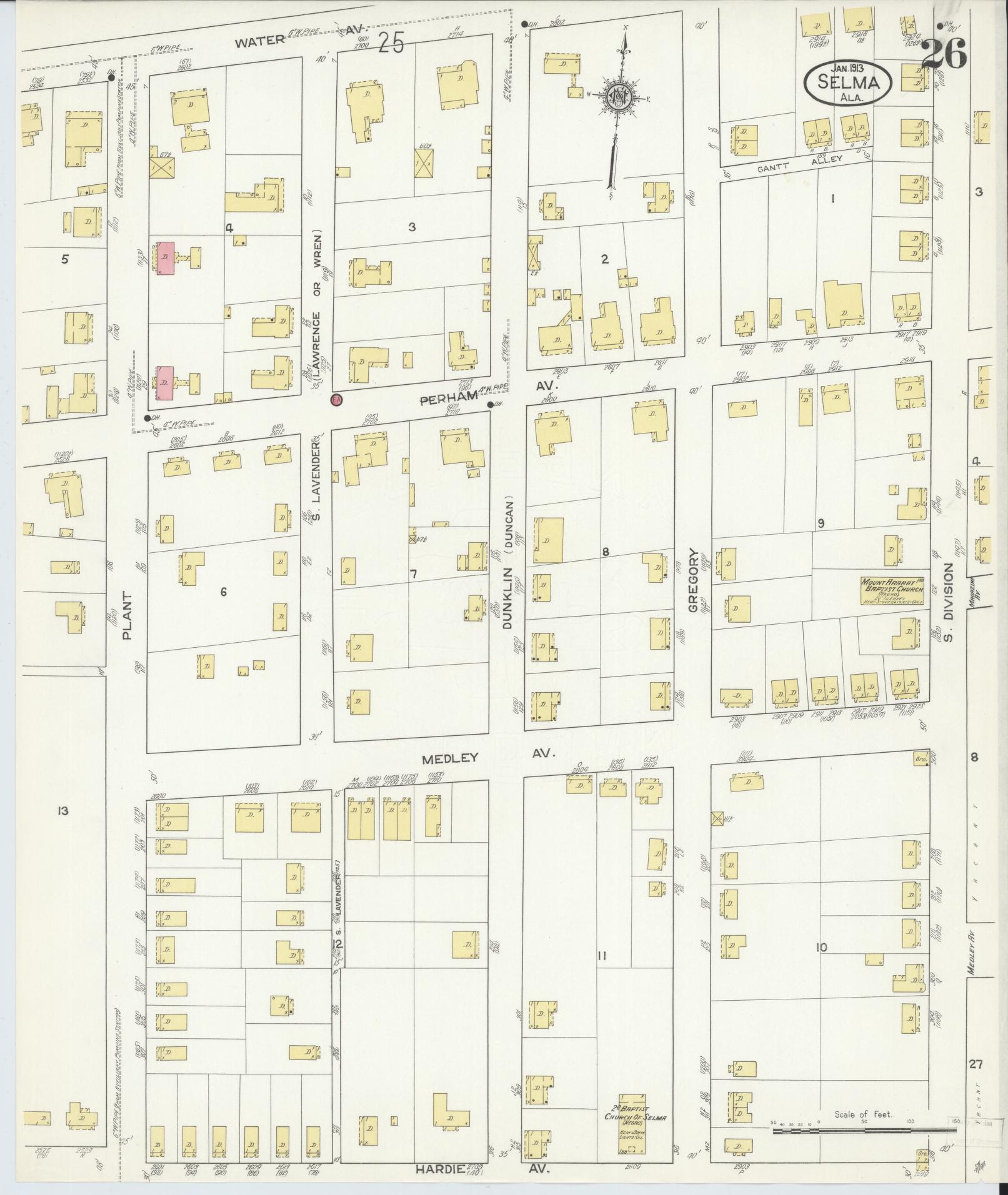 Sanborn Fire Insurance Map from Selma, Dallas County, Alabama (1913), Sheet #0026 - Complete Map Set gallery image, historic Sanborn map, vintage wall art, Alabama Alabama