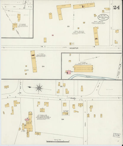 Sanborn Fire Insurance Map from Woburn, Middlesex County, Massachusetts (1904), Sheet #0024 - Historic Sanborn Fire Insurance Map Print, vintage old map wall art, antique decor, genealogy gift, Massachusetts Massachusetts map