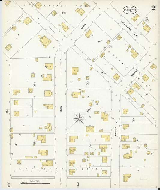 Sanborn Fire Insurance Map from Prescott, Nevada County, Arkansas (1908), Sheet #0002 - Historic Sanborn Fire Insurance Map Print, vintage old map wall art, antique decor, genealogy gift, Arkansas Arkansas map