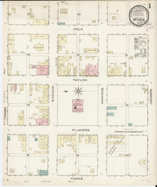 Sanborn Fire Insurance Map from Mount Ayr, Ringgold County, Iowa (1886), Sheet #0001 - Historic Sanborn Fire Insurance Map Print, vintage old map wall art