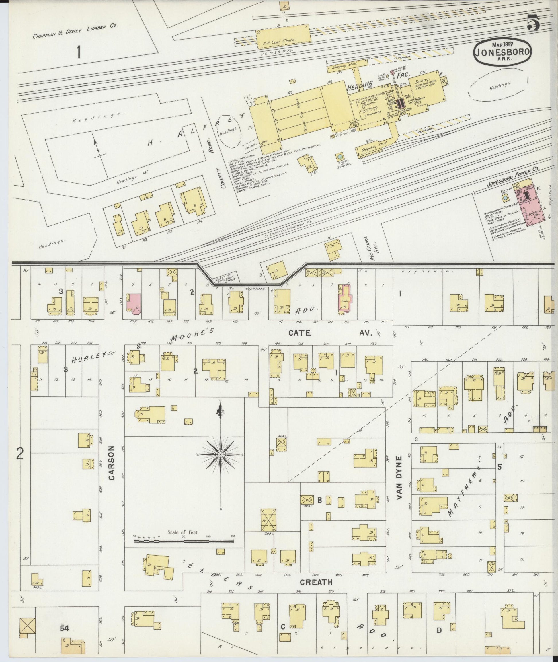Sanborn Fire Insurance Map from Jonesboro, Craighead County, Arkansas (1897), Sheet #0005 - Complete Map Set gallery image, historic Sanborn map, vintage wall art, Arkansas Arkansas