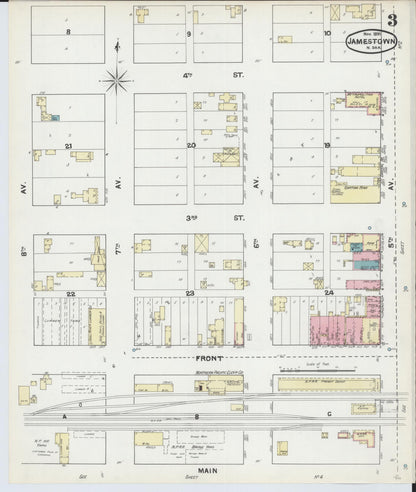 Sanborn Fire Insurance Map from Jamestown, Stutsman County, North Dakota (1891), Sheet #0003 - Complete Map Set gallery image, historic Sanborn map, vintage wall art, North Dakota North Dakota