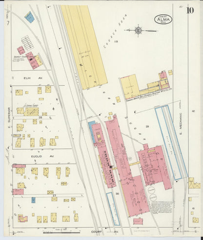 Sanborn Fire Insurance Map from Alma, Gratiot County, Michigan (1917), Sheet #0010 - Historic Sanborn Fire Insurance Map Print, vintage old map wall art, antique decor, genealogy gift, Michigan Michigan map