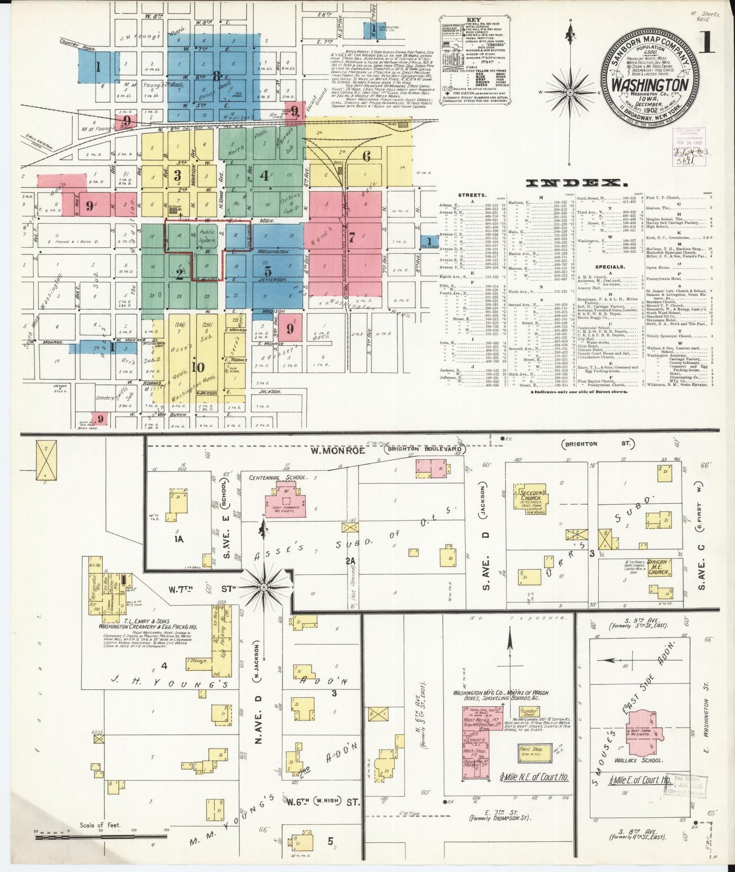 Sanborn Fire Insurance Map from Washington, Washington County, Iowa (1902), Sheet #0001 - Historic Sanborn Fire Insurance Map Print, vintage old map wall art