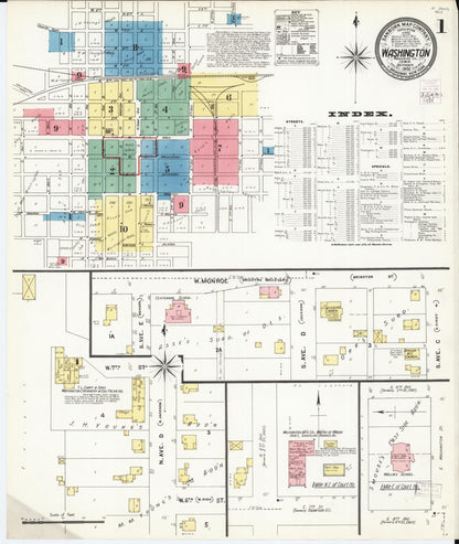 Sanborn Fire Insurance Map from Washington, Washington County, Iowa (1902), Sheet #0001 - Historic Sanborn Fire Insurance Map Print, vintage old map wall art