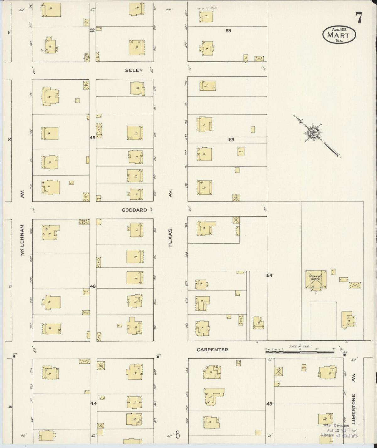 Sanborn Fire Insurance Map from Mart, McLennan County, Texas (1915), Sheet #0007 - Complete Map Set gallery image, historic Sanborn map, vintage wall art, Texas Texas