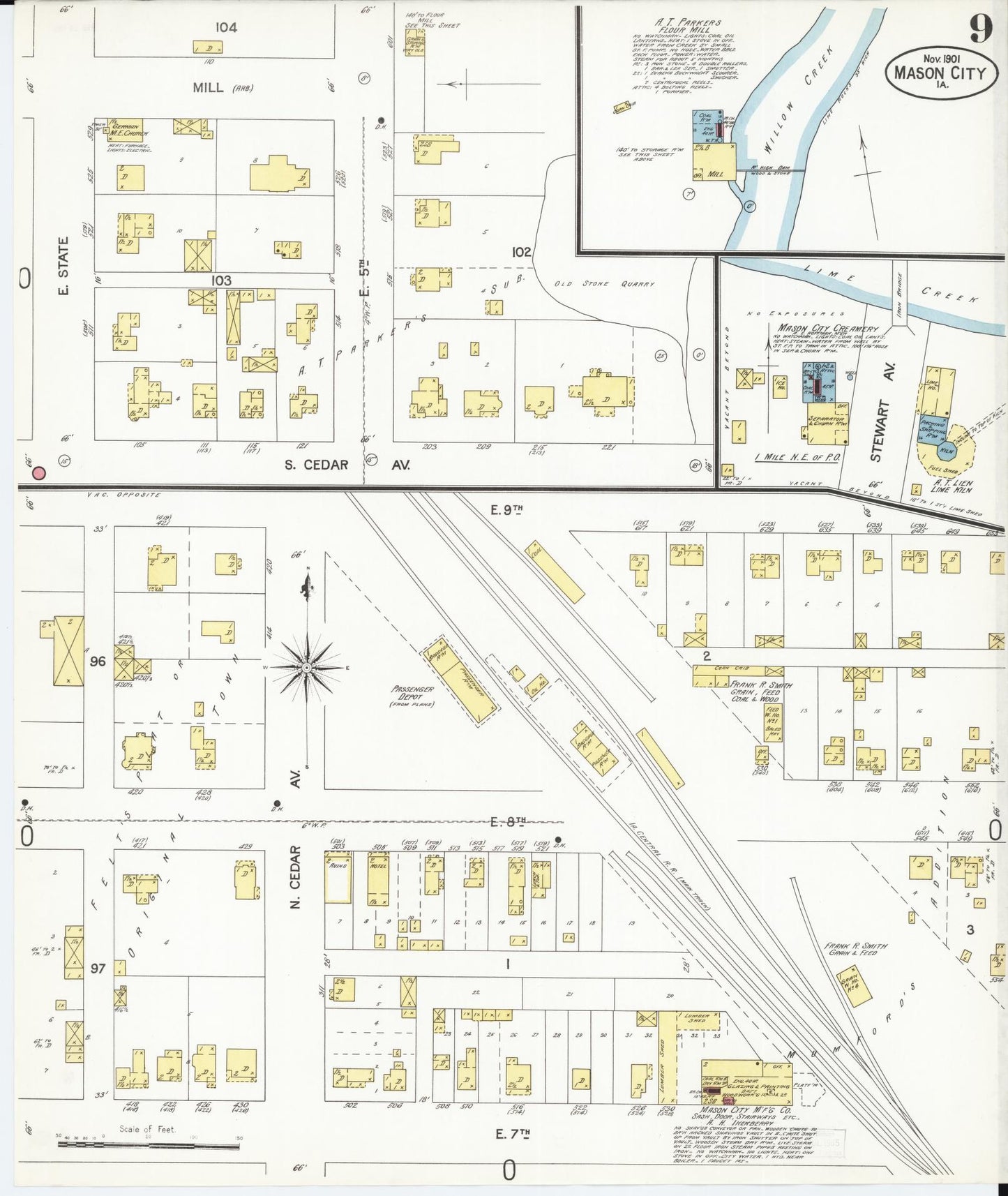 Sanborn Fire Insurance Map from Mason City, Cerro Gordo County, Iowa (1901), Sheet #0009 - Historic Sanborn Fire Insurance Map Print