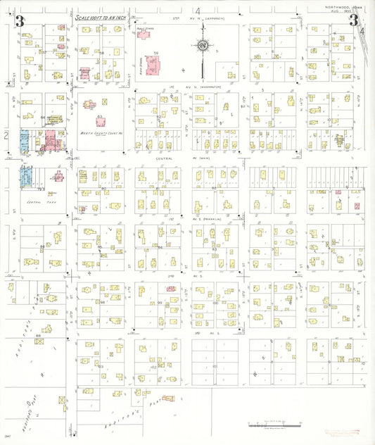 Sanborn Fire Insurance Map from Northwood, Worth County, Iowa (1935), Sheet #0003 - Historic Sanborn Fire Insurance Map Print, vintage old map wall art