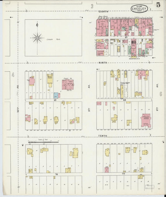 Sanborn Fire Insurance Map from Greeley, Weld County, Colorado (1895), Sheet #0005 - Historic Sanborn Fire Insurance Map Print, vintage old map wall art, antique decor, genealogy gift, Colorado Colorado map