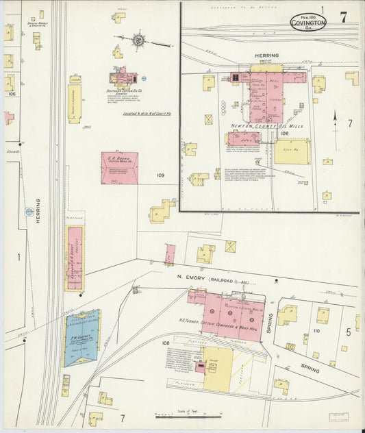 Sanborn Fire Insurance Map from Covington, Newton County, Georgia (1916), Sheet #0007 - Historic Sanborn Fire Insurance Map Print, vintage old map wall art, antique decor, genealogy gift, Georgia Georgia map