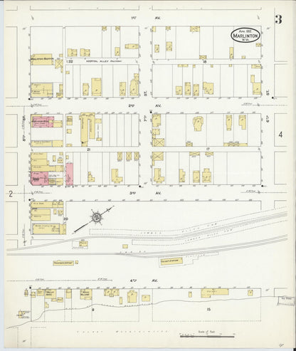 Sanborn Fire Insurance Map from Marlinton, Pocahontas County, West Virginia (1912), Sheet #0003 - Complete Map Set gallery image, historic Sanborn map, vintage wall art, West Virginia West Virginia