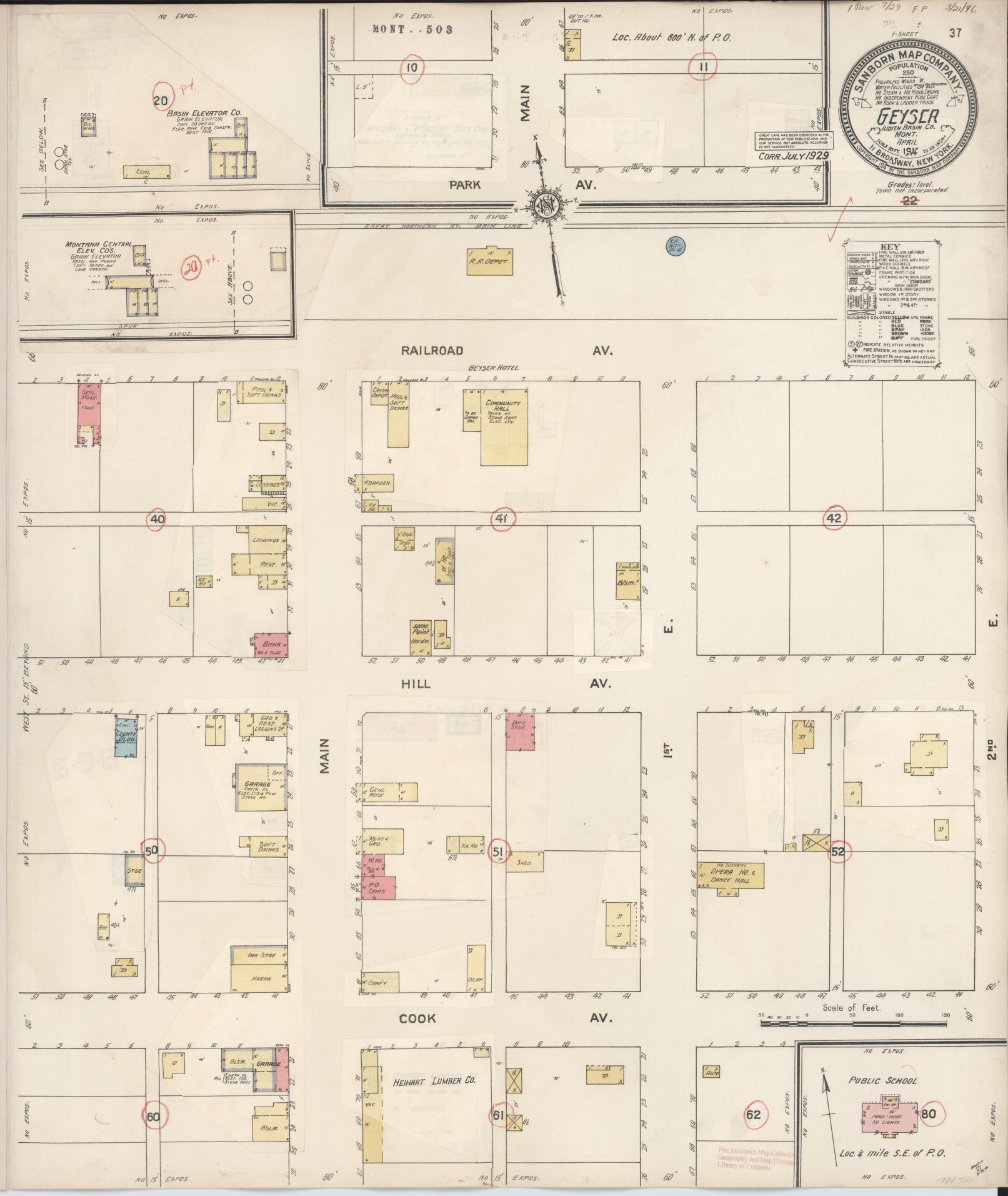Sanborn Fire Insurance Map from Geyser, Judith Basin County, Montana (1929), Sheet #0001 - Historic Sanborn Fire Insurance Map Print, vintage old map wall art, antique decor, genealogy gift, Montana Montana map