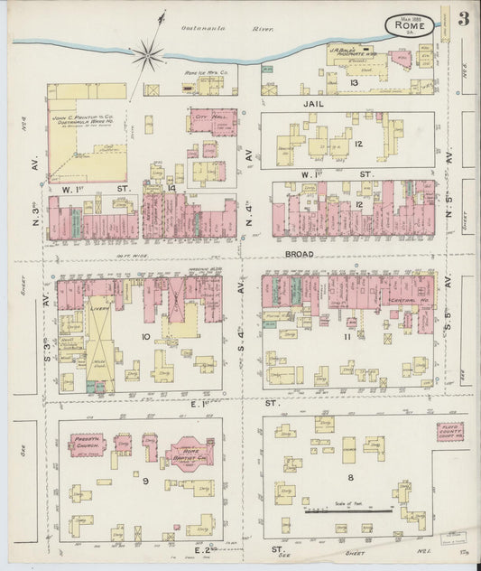 Sanborn Fire Insurance Map from Rome, Floyd County, Georgia (1888), Sheet #0003 - Historic Sanborn Fire Insurance Map Print, vintage old map wall art, antique decor, genealogy gift, Georgia Georgia map