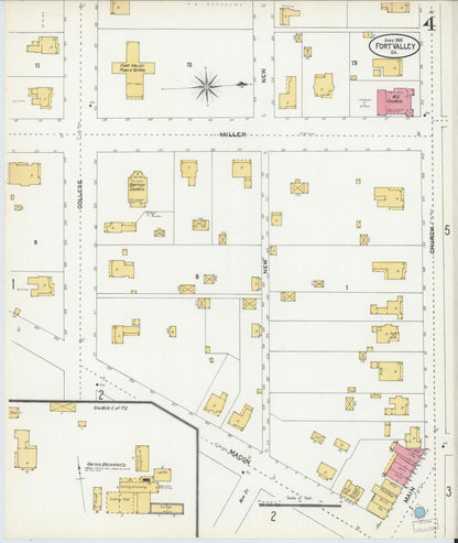 Sanborn Fire Insurance Map from Fort Valley, Peach County, Georgia (1905), Sheet #0004 - Complete Map Set gallery image, historic Sanborn map, vintage wall art, Georgia Georgia