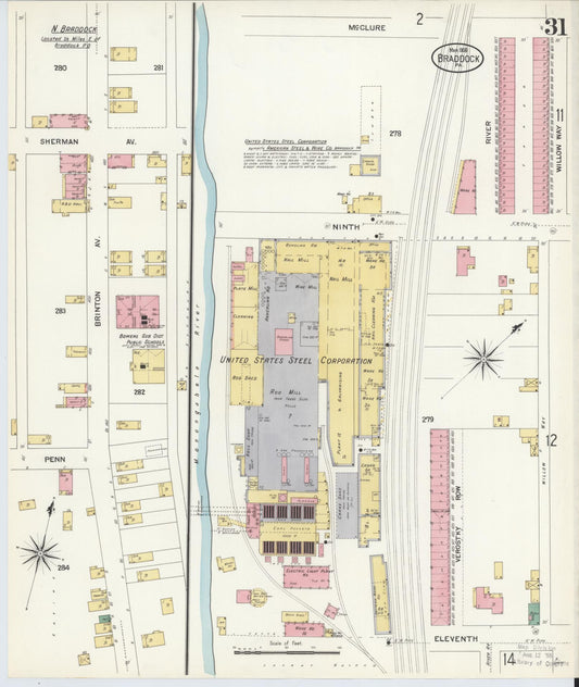 Sanborn Fire Insurance Map from Braddock, Allegheny County, Pennsylvania (1908), Sheet #0031 - Historic Sanborn Fire Insurance Map Print, vintage old map wall art, antique decor, genealogy gift, Pennsylvania Pennsylvania map