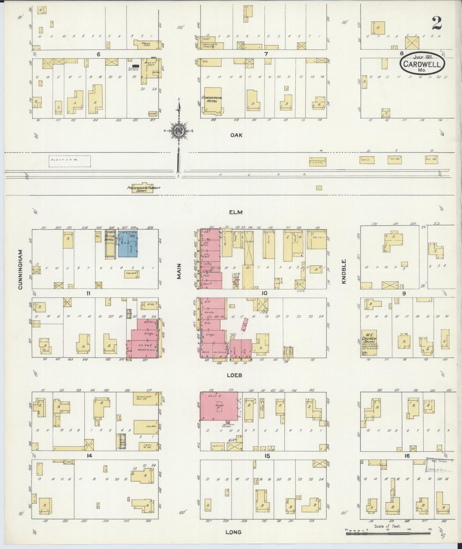 Sanborn Fire Insurance Map from Cardwell, Dunklin County, Missouri (1911), Sheet #0002 - Complete Map Set gallery image, historic Sanborn map, vintage wall art, Missouri Missouri