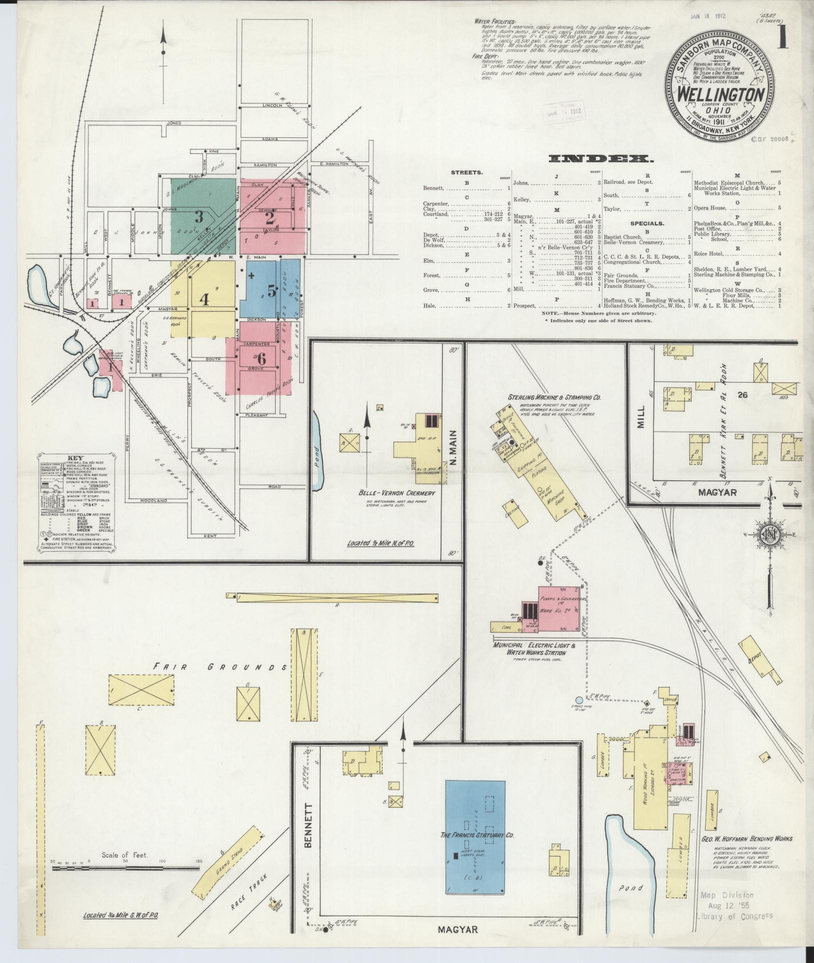 Sanborn Fire Insurance Map from Wellington, Lorain County, Ohio (1911), Sheet #0001 - Complete Map Set gallery image, historic Sanborn map, vintage wall art, Ohio Ohio