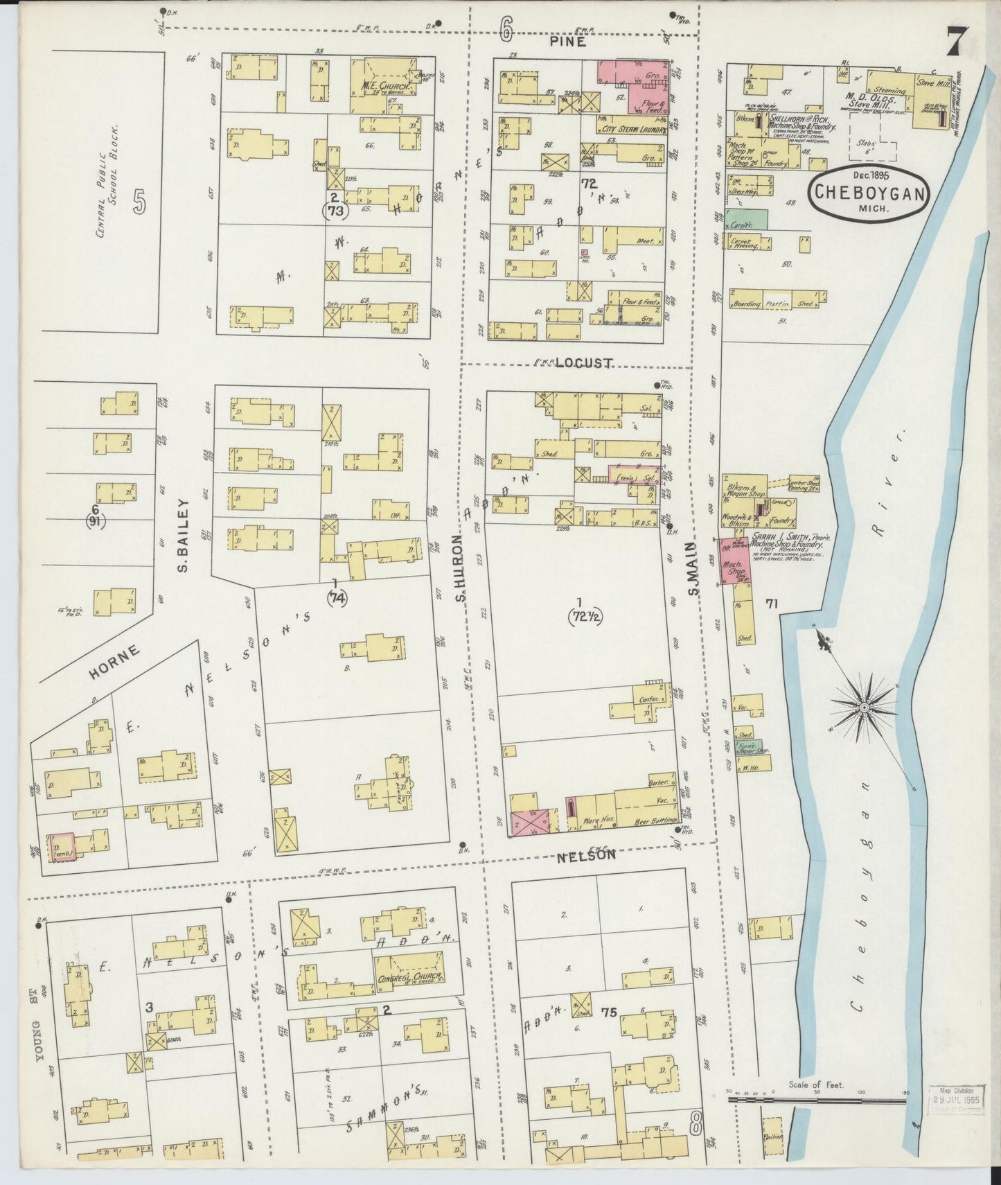 Sanborn Fire Insurance Map from Cheboygan, Cheboygan County, Michigan (1895), Sheet #0007 - Historic Sanborn Fire Insurance Map Print, vintage old map wall art, antique decor, genealogy gift, Michigan Michigan map