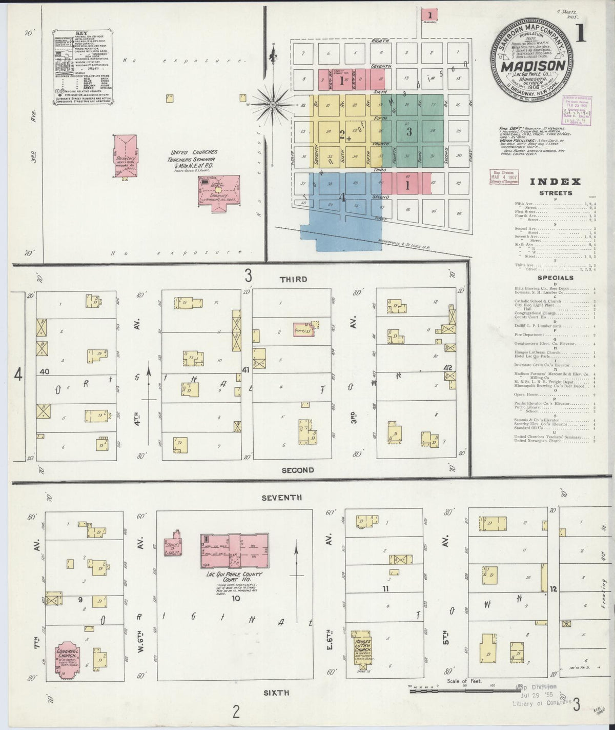 Sanborn Fire Insurance Map from Madison, Lac Qui Parle County, Minnesota (1906), Sheet #0001 - Complete Map Set gallery image, historic Sanborn map, vintage wall art, Minnesota Minnesota