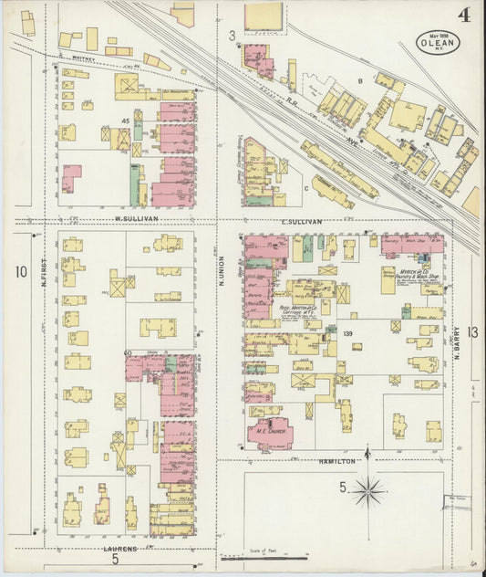 Sanborn Fire Insurance Map from Olean, Cattaraugus County, New York (1898), Sheet #0004 - Historic Sanborn Fire Insurance Map Print, vintage old map wall art, antique decor, genealogy gift, New York New York map