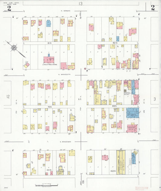 Sanborn Fire Insurance Map from New Ulm, Brown County, Minnesota (1935), Sheet #0002 - Historic Sanborn Fire Insurance Map Print, vintage old map wall art, antique decor, genealogy gift, Minnesota Minnesota map