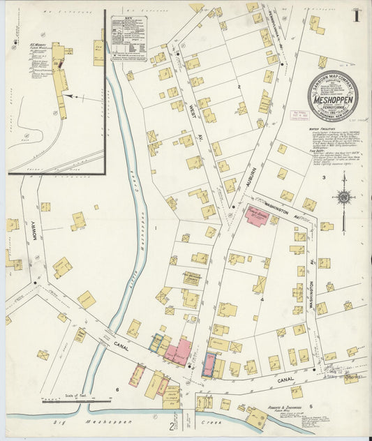 Sanborn Fire Insurance Map from Meshoppen, Wyoming County, Pennsylvania (1911), Sheet #0001 - Complete Map Set gallery image, historic Sanborn map, vintage wall art, Pennsylvania Pennsylvania