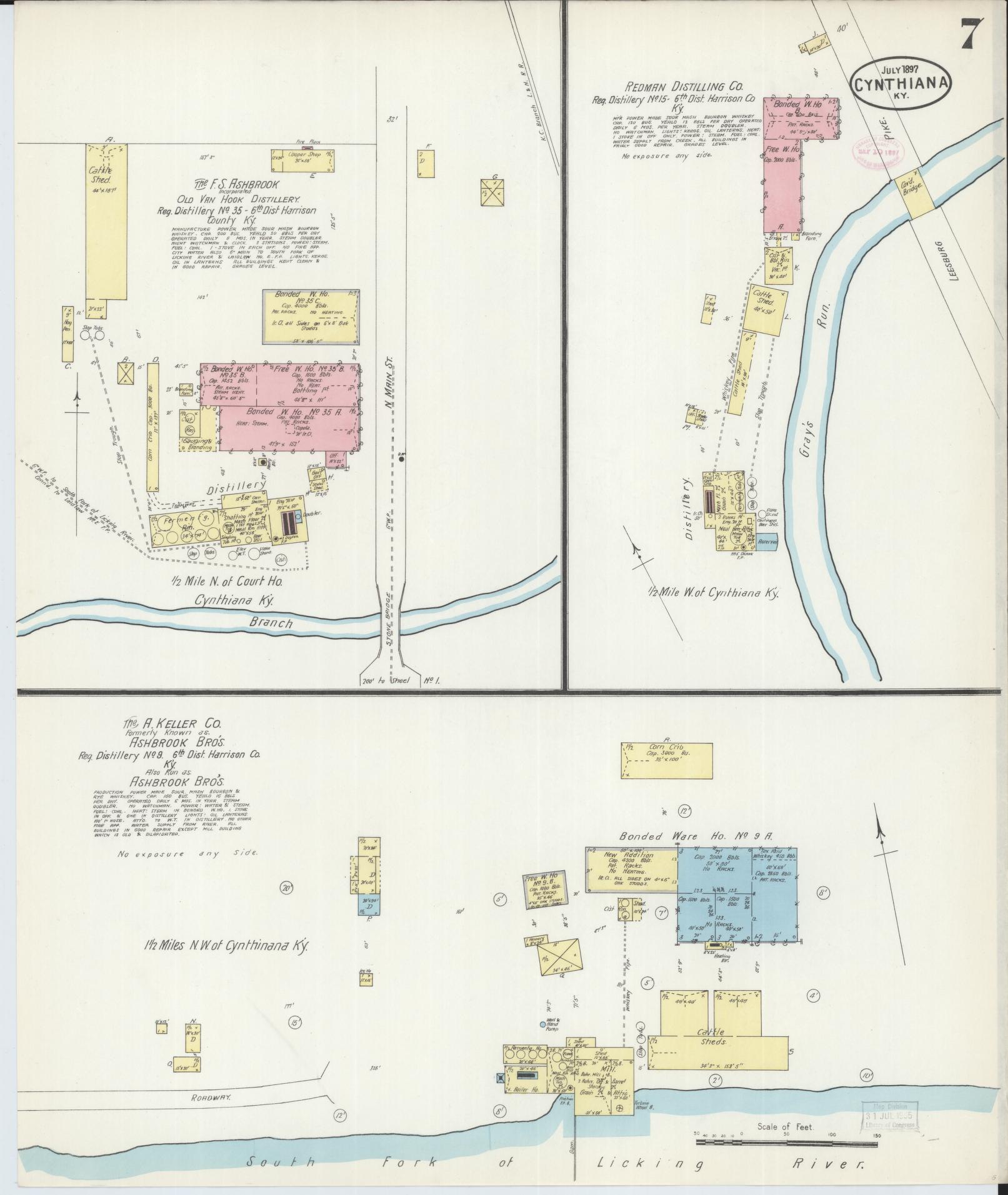 Sanborn Fire Insurance Map from Cynthiana, Harrison County, Kentucky (1897), Sheet #0007 - Complete Map Set gallery image, historic Sanborn map, vintage wall art, Kentucky Kentucky