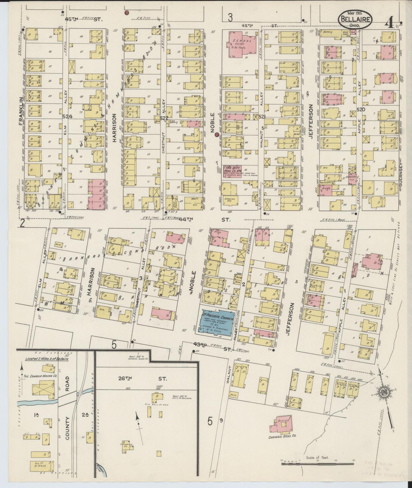 Sanborn Fire Insurance Map from Bellaire, Belmont County, Ohio (1915), Sheet #0004 - Historic Sanborn Fire Insurance Map Print, vintage old map wall art, antique decor, genealogy gift, Ohio Ohio map