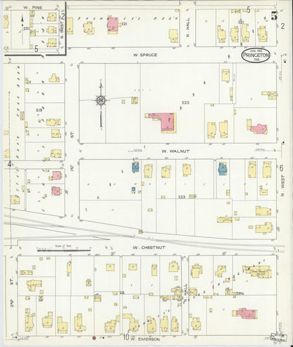 Sanborn Fire Insurance Map from Princeton, Gibson County, Indiana (1914), Sheet #0005 - Historic Sanborn Fire Insurance Map Print, vintage old map wall art, antique decor, genealogy gift, Indiana Indiana map