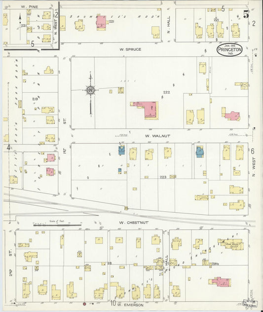 Sanborn Fire Insurance Map from Princeton, Gibson County, Indiana (1914), Sheet #0005 - Historic Sanborn Fire Insurance Map Print, vintage old map wall art, antique decor, genealogy gift, Indiana Indiana map