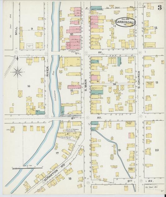 Sanborn Fire Insurance Map from Carbondale, Lackawanna County, Pennsylvania (1892), Sheet #0003 - Historic Sanborn Fire Insurance Map Print, vintage old map wall art, antique decor, genealogy gift, Pennsylvania Pennsylvania map