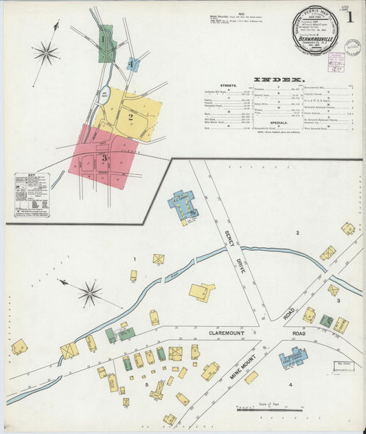 Sanborn Fire Insurance Map from Bernardsville, Somerset County, New Jersey (1901), Sheet #0001 - Historic Sanborn Fire Insurance Map Print, vintage old map wall art, antique decor, genealogy gift, New Jersey New Jersey map