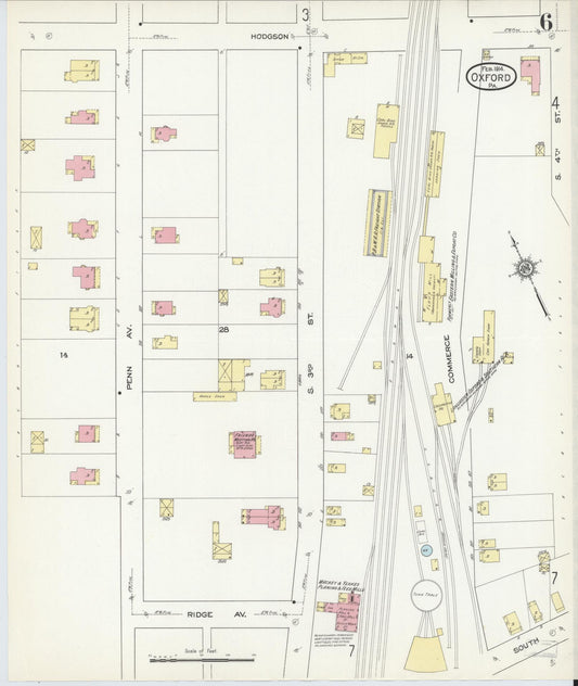 Sanborn Fire Insurance Map from Oxford, Chester County, Pennsylvania (1914), Sheet #0006 - Historic Sanborn Fire Insurance Map Print, vintage old map wall art, antique decor, genealogy gift, Pennsylvania Pennsylvania map