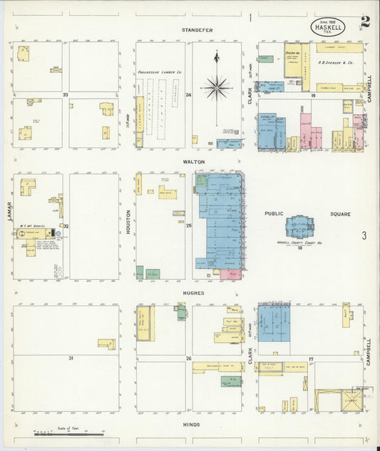 Sanborn Fire Insurance Map from Haskell, Haskell County, Texas (1908), Sheet #0002 - Historic Sanborn Fire Insurance Map Print, vintage old map wall art, antique decor, genealogy gift, Texas Texas map