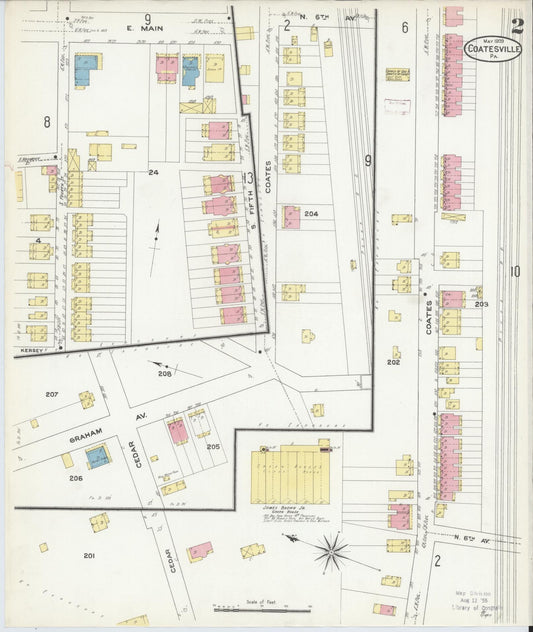 Sanborn Fire Insurance Map from Coatesville, Chester County, Pennsylvania (1909), Sheet #0002 - Historic Sanborn Fire Insurance Map Print, vintage old map wall art, antique decor, genealogy gift, Pennsylvania Pennsylvania map