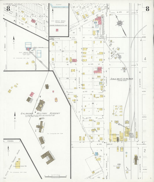 Sanborn Fire Insurance Map from Claremore, Rogers County, Oklahoma (1933), Sheet #0008 - Historic Sanborn Fire Insurance Map Print, vintage old map wall art, antique decor, genealogy gift, Oklahoma Oklahoma map