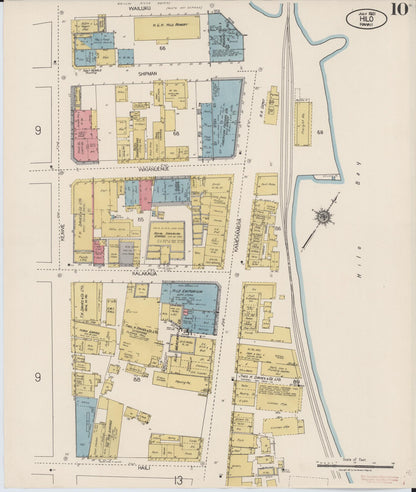 Sanborn Fire Insurance Map from Hilo, Hawaii County, Hawaii (1921), Sheet #0010 - Historic Sanborn Fire Insurance Map Print, vintage old map wall art