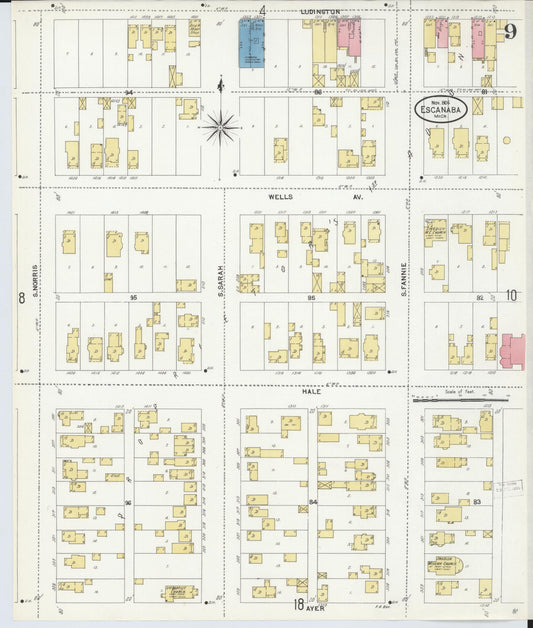 Sanborn Fire Insurance Map from Escanaba, Delta County, Michigan (1906), Sheet #0009 - Historic Sanborn Fire Insurance Map Print, vintage old map wall art, antique decor, genealogy gift, Michigan Michigan map