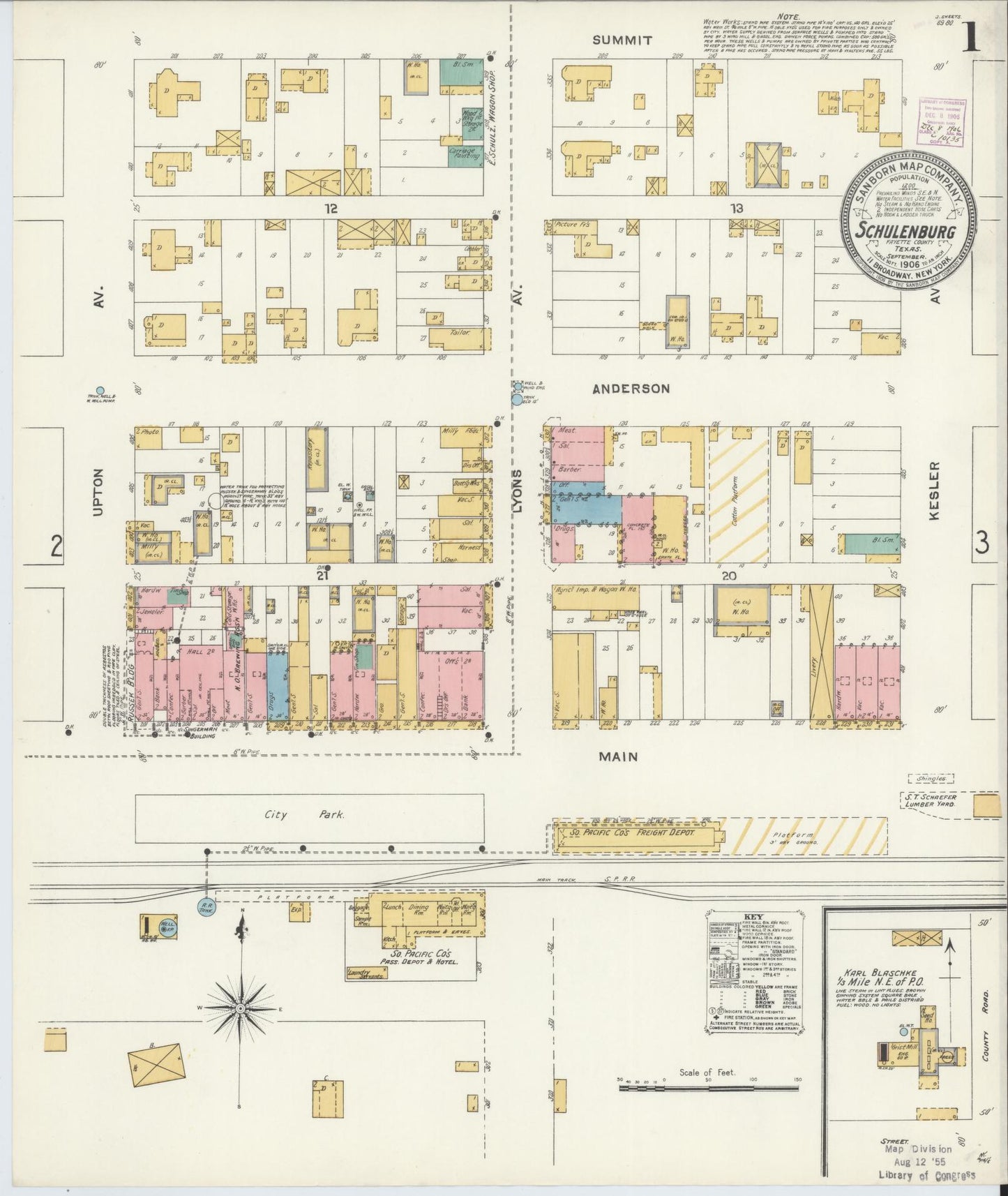 Sanborn Fire Insurance Map from Schulenburg, Fayette County, Texas. (1906) – Historic Sanborn Fire Insurance Map Print