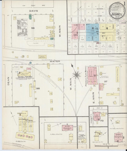 Sanborn Fire Insurance Map from Bushnell, Mcdonough County, Illinois (1886), Sheet #0001 - Historic Sanborn Fire Insurance Map Print, vintage old map wall art, antique decor, genealogy gift, Illinois Illinois map