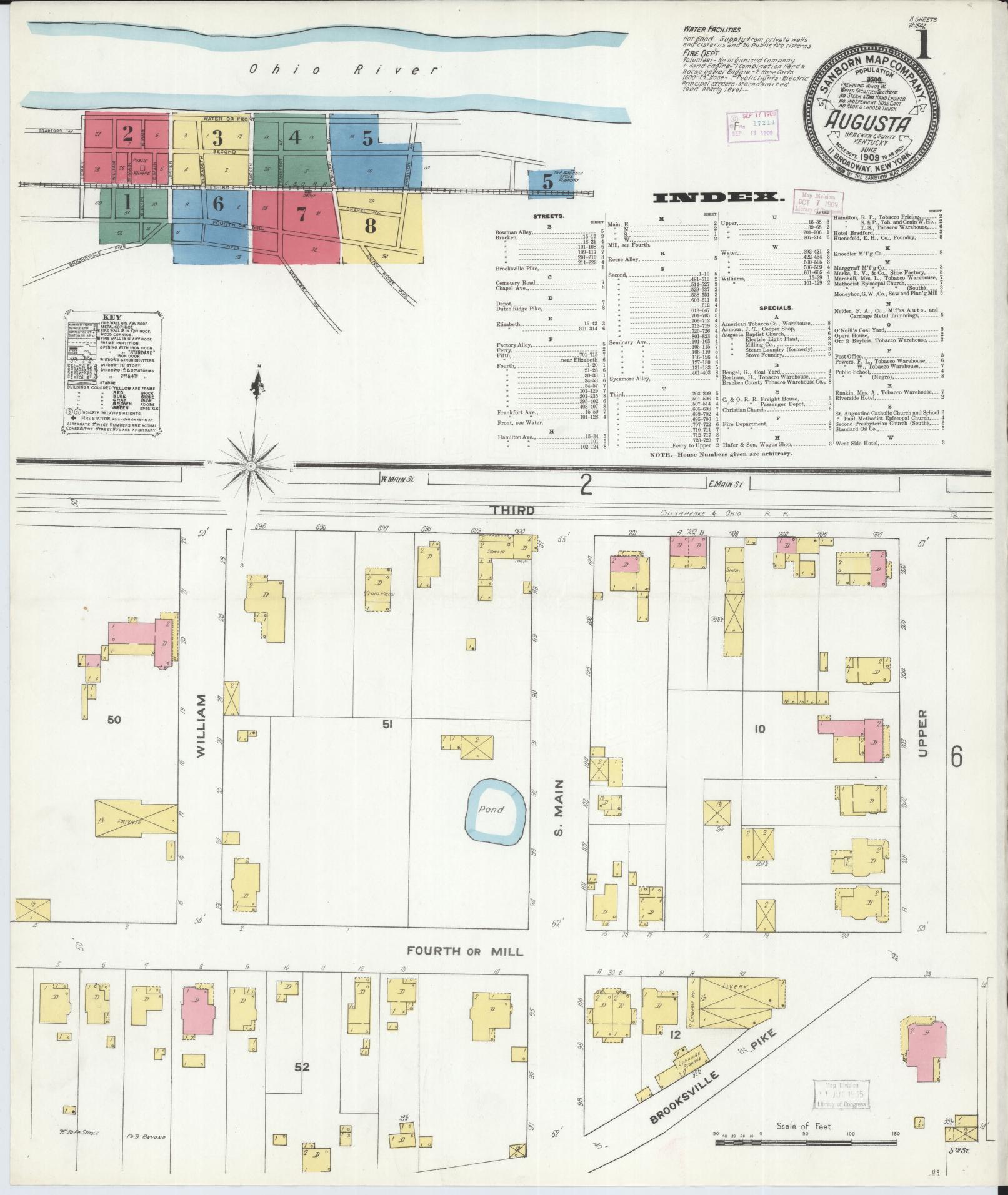 Sanborn Fire Insurance Map from Augusta, Bracken County, Kentucky. (1909) – Historic Sanborn Fire Insurance Map Print